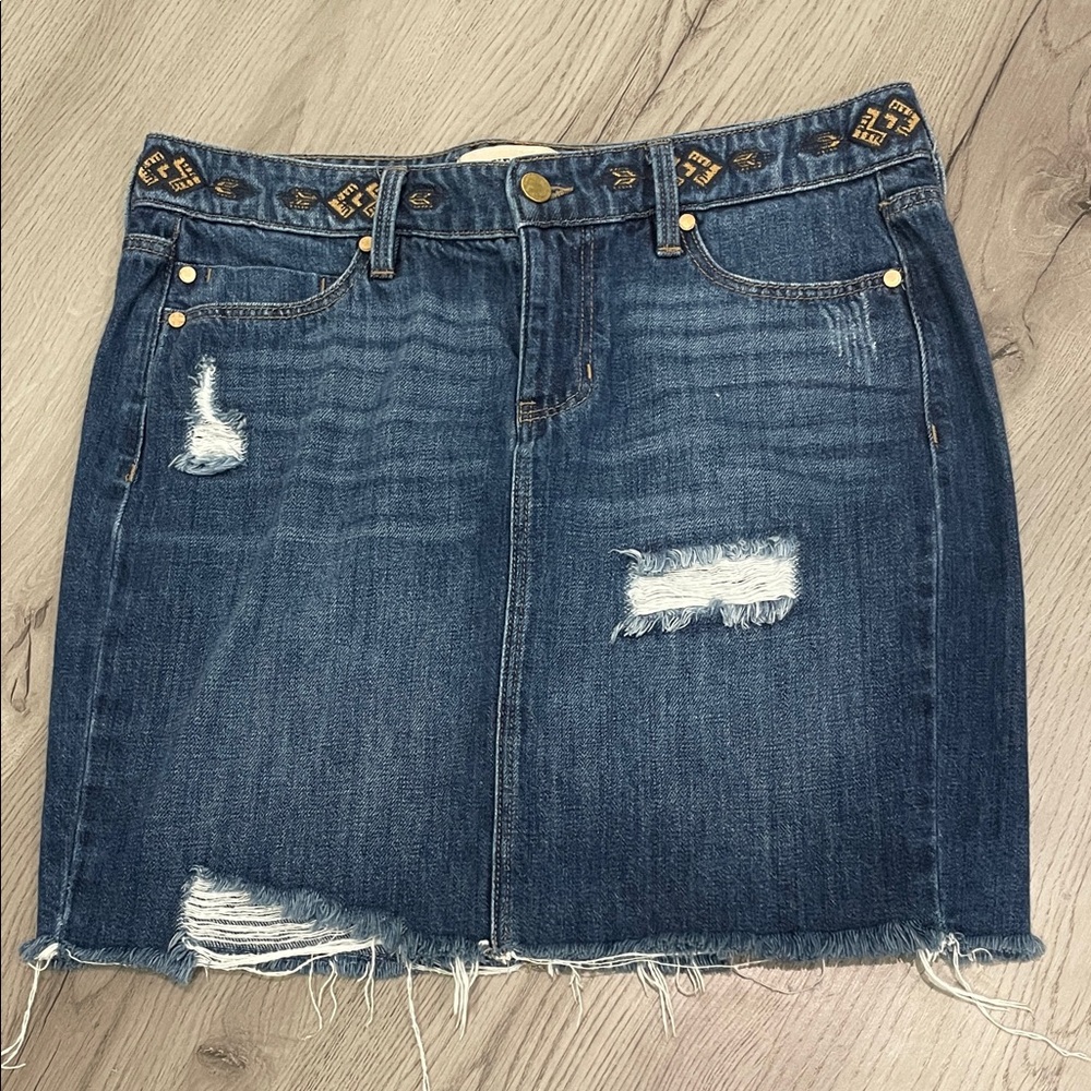 Liverpool Blue Denim Mini Skirt with Gold Studs